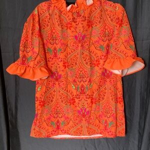 Vibrant Orange Patterned Women's Top
